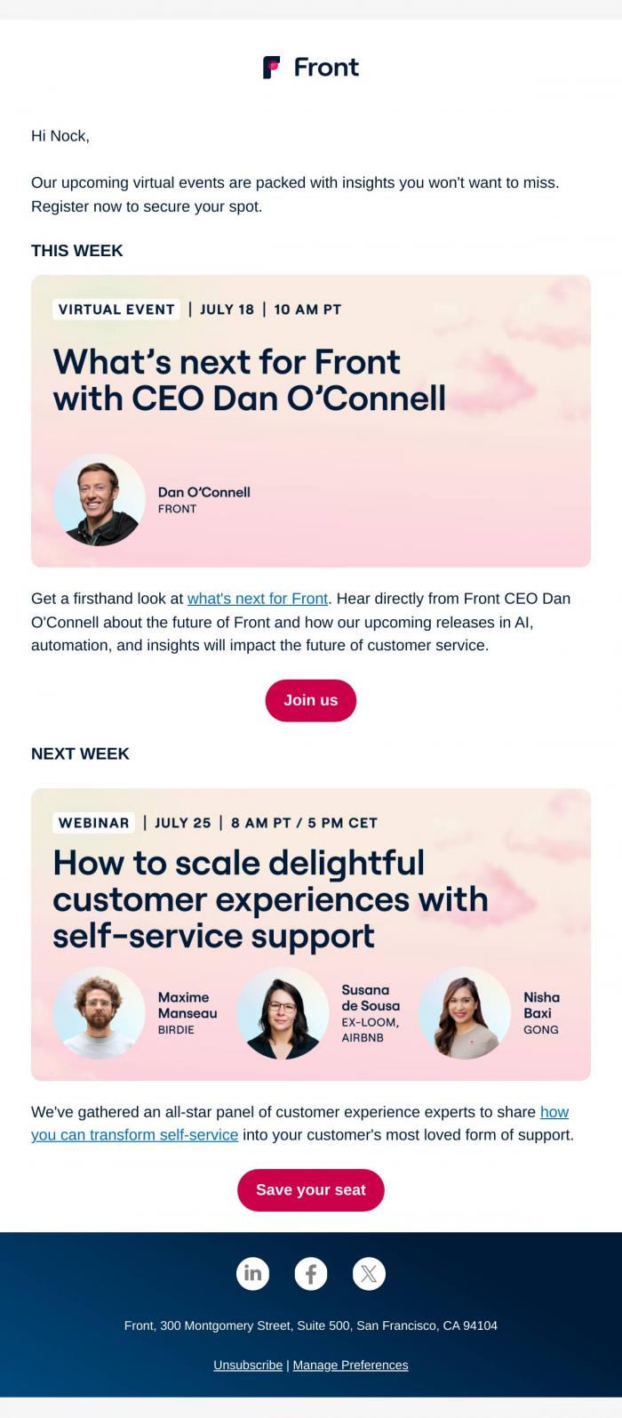 Email Design Inspiration from Front Team, Hear from our CEO & learn how Airbnb, Birdie, Gong & Loom scaled CX