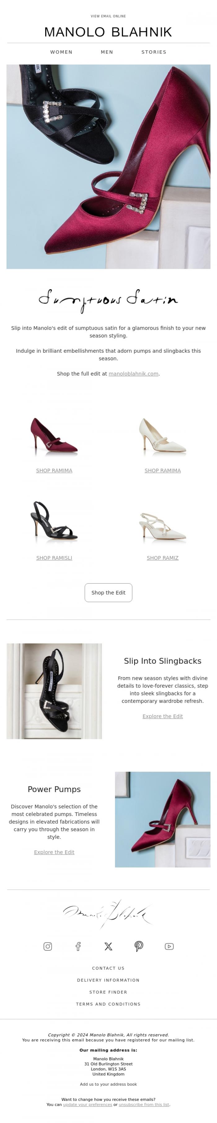 Email Design Inspiration from Manolo Blahnik, Evening Elegance | Shop the Edit
