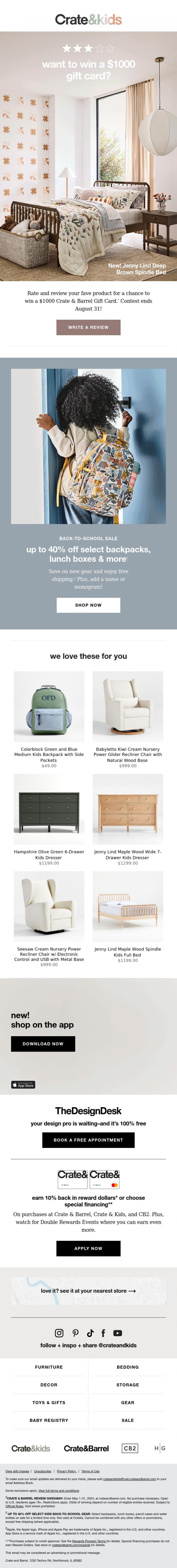 Email Design Inspiration from Crate & Kids, We're giving away a $1000 gift card! Learn more &rarr;