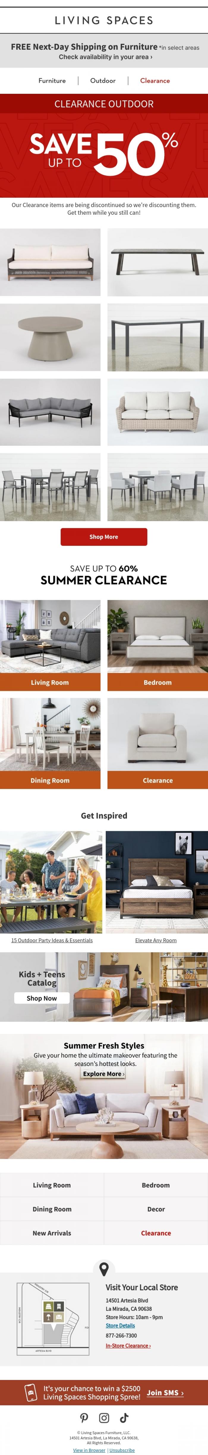 Email Design Inspiration from Living Spaces, OUTDOOR CLEARANCE for Year-Round Entertaining