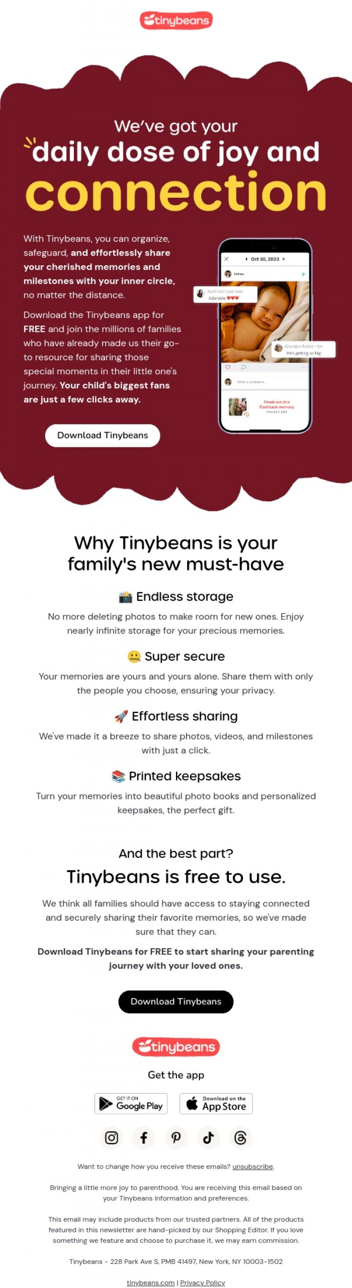 Email Design Inspiration from Tinybeans, Share precious memories with ease 📸