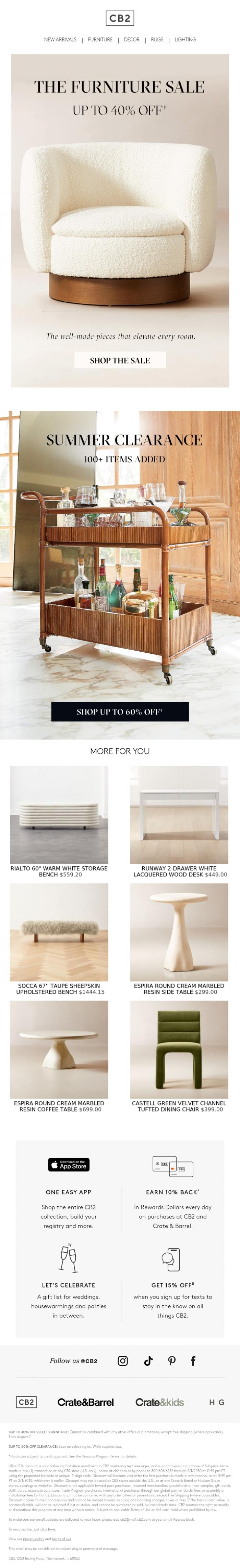 Email Design Inspiration from CB2, THE FURNITURE SALE ENDS SOON