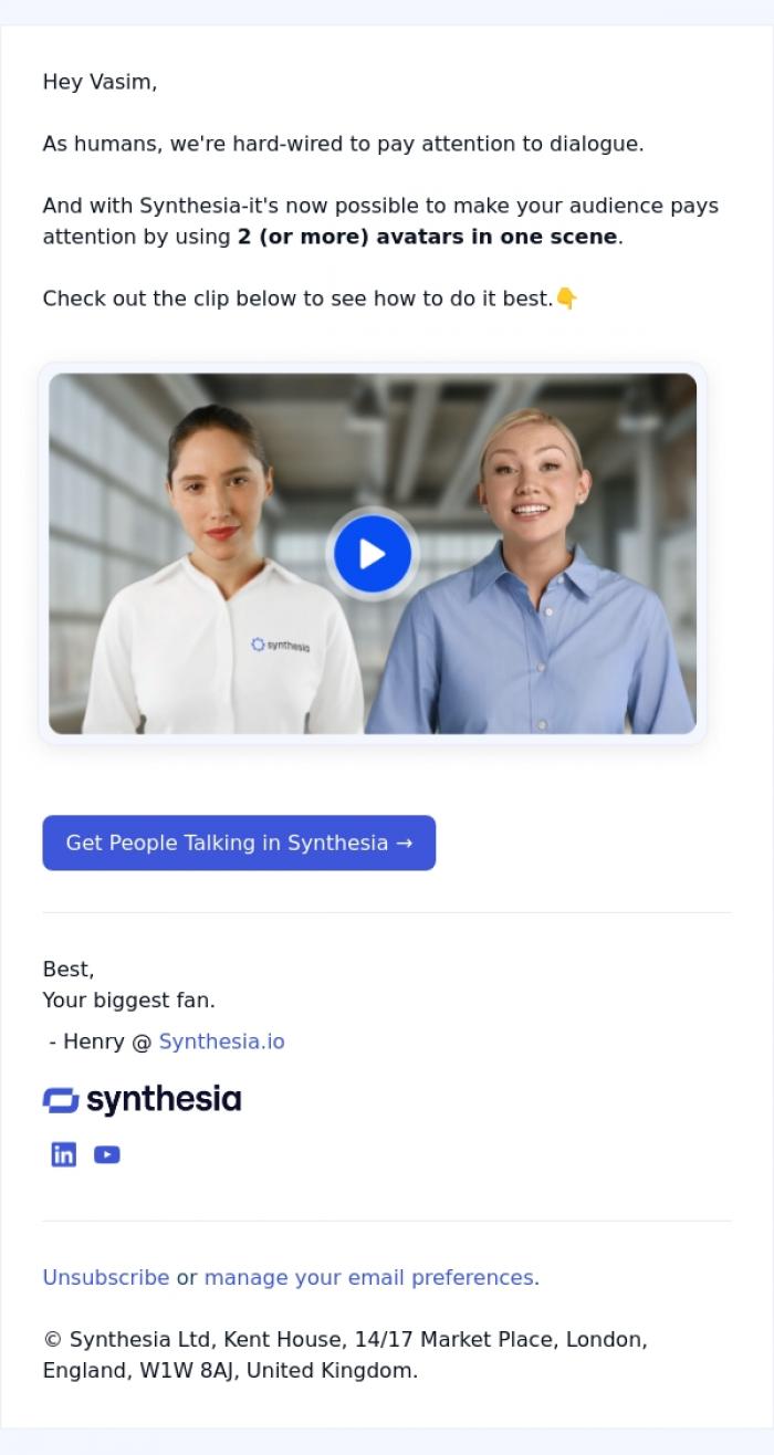 Email Design Inspiration from Henry @ Synthesia, 2+ Avatars in 1 Scene 👬