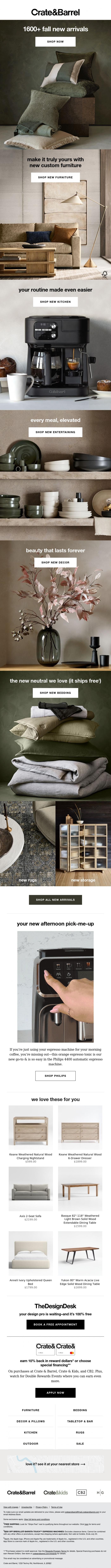 Email Design Inspiration from Crate & Barrel, Guess which new arrivals are selling fast