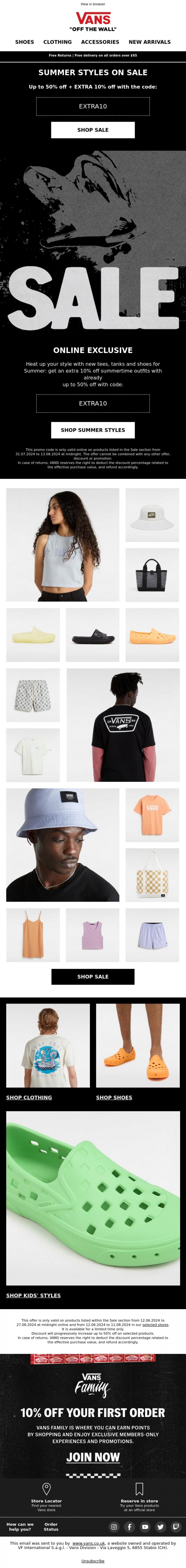 Email Design Inspiration from Vans Promotions, Summer essentials on sale 🏖️
