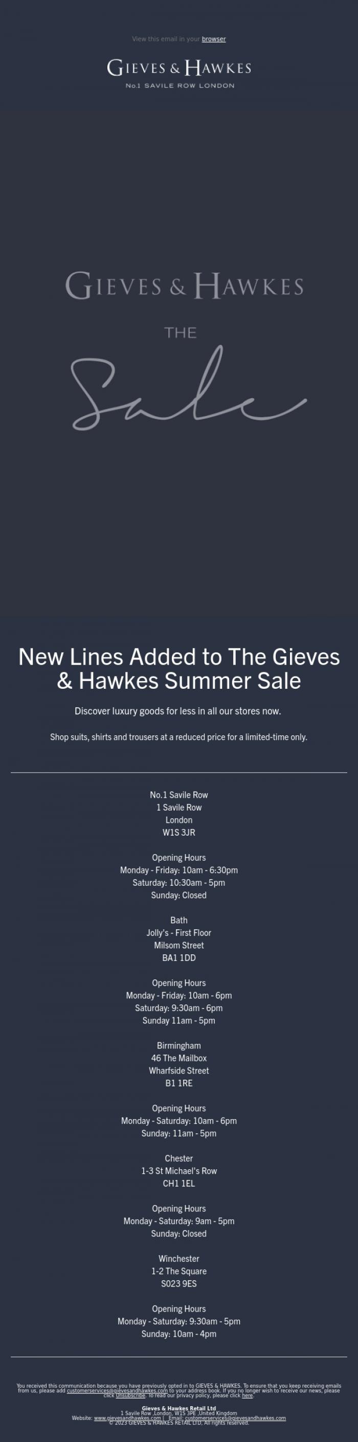 Email Design Inspiration from Gieves & Hawkes, New Lines Added to The Gieves & Hawkes Summer Sale