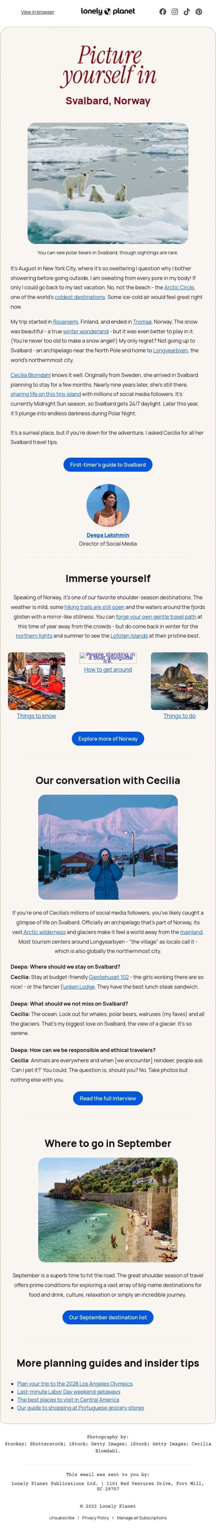 Email Design Inspiration from Deepa from Lonely Planet, This town in Norway is the ultimate coolcation