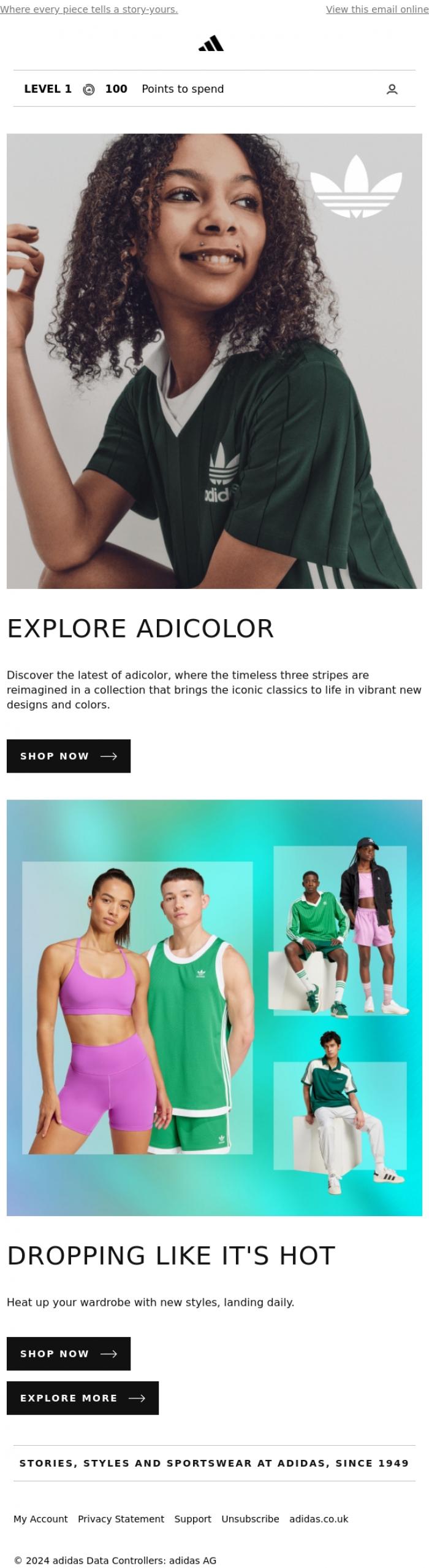 Email Design Inspiration from adidas, A new adicolor era