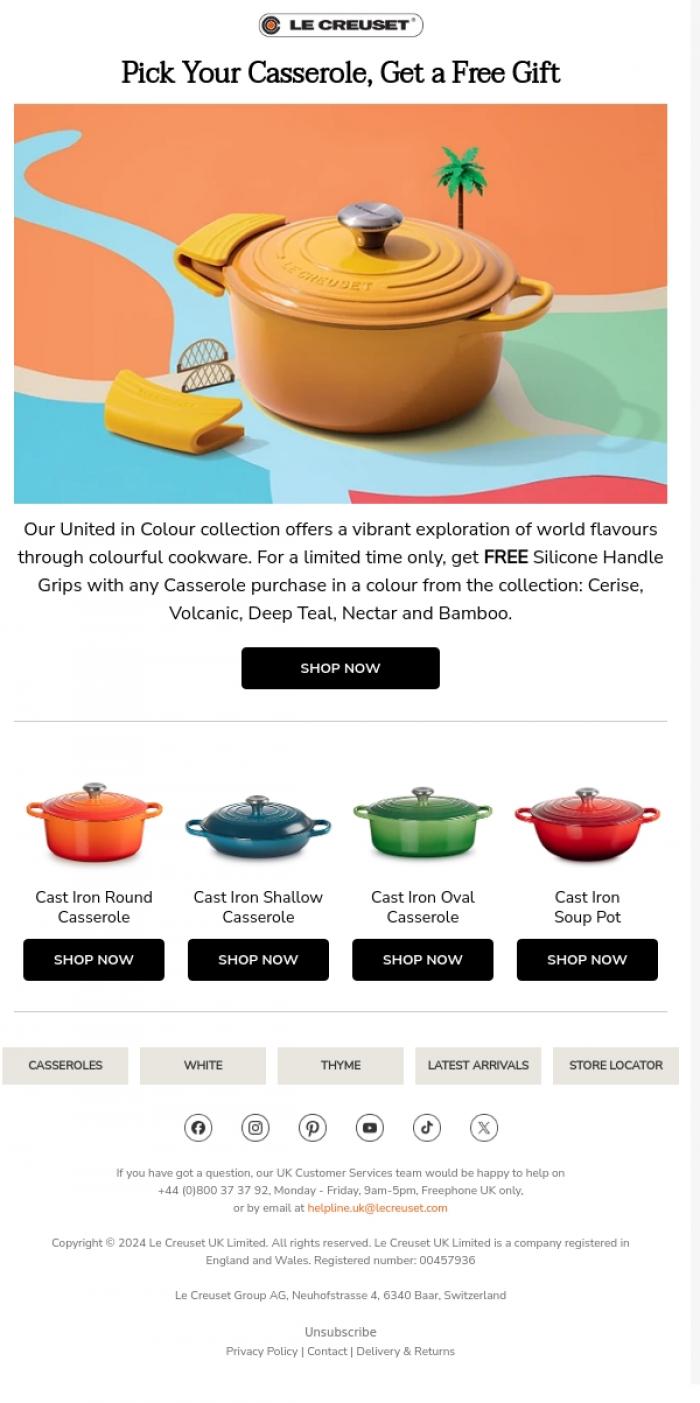 Email Design Inspiration from Le Creuset, Your Gift With Purchase ✨
