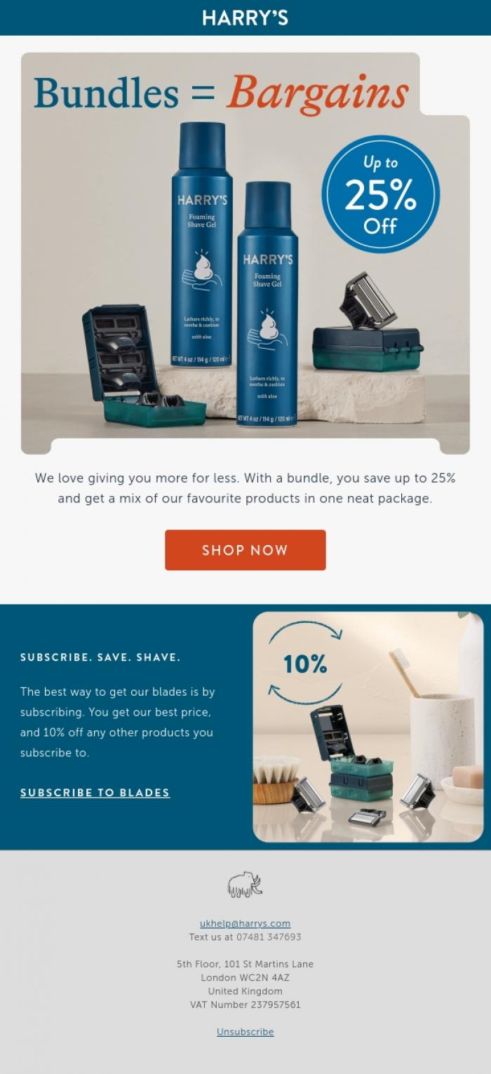 Email Design Inspiration from Harry's, Bundles are better for your wallet