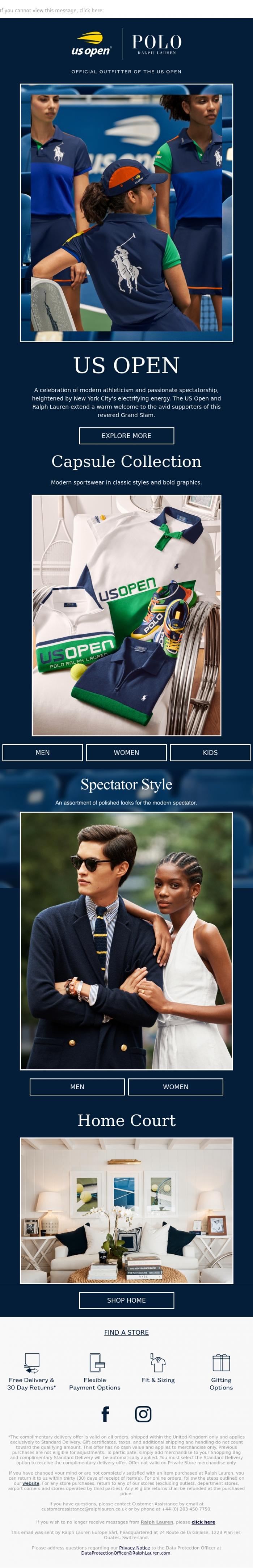 Email Design Inspiration from Ralph Lauren UK, Introducing the US Open Collection
