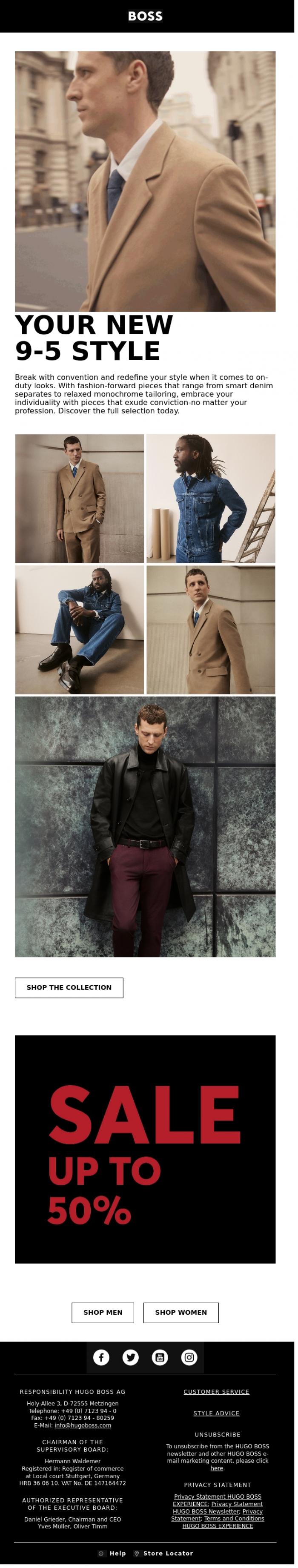Email Design Inspiration from BOSS News, Break with convention with reimagined on-duty styles