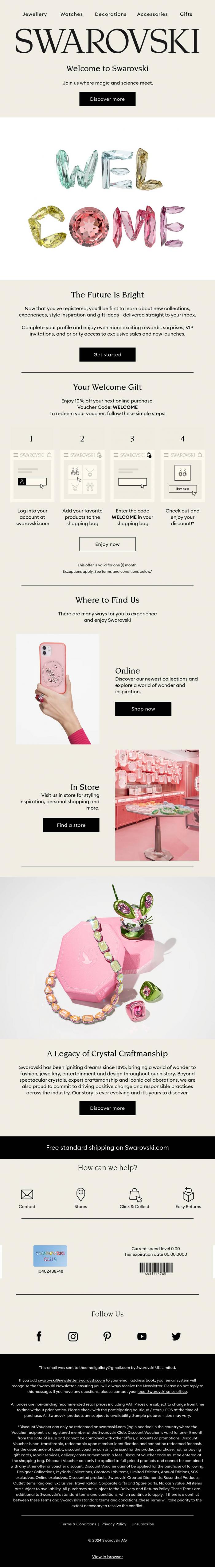 Email Design Inspiration from Swarovski Club, Welcome to Swarovski