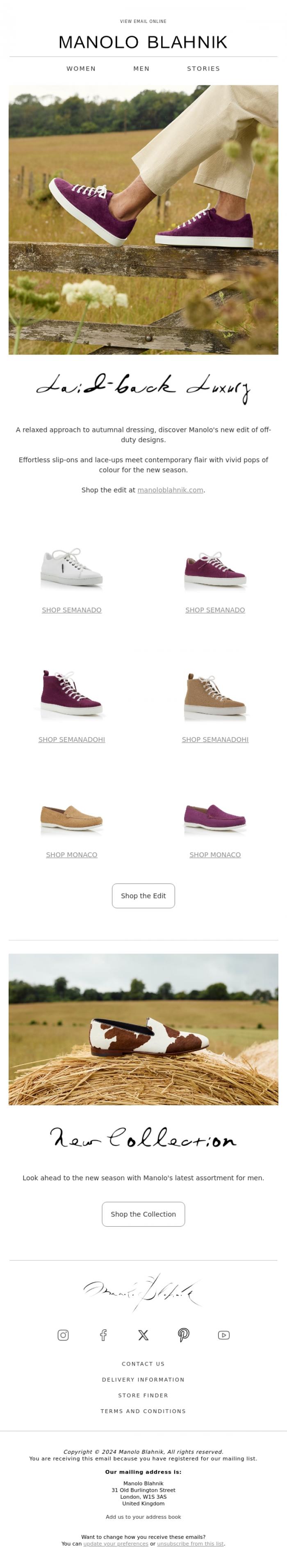 Email Design Inspiration from Manolo Blahnik, Manolo's Men's Collection | New Styles for Autumn