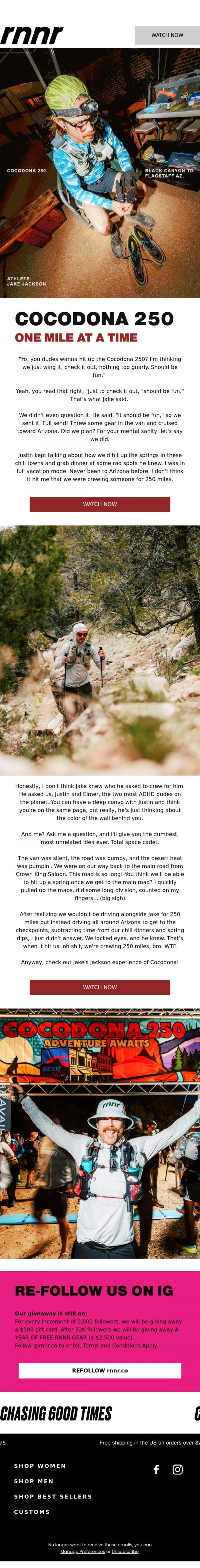 Email Design Inspiration from rnnr, Cocodona 250: one mile at a time