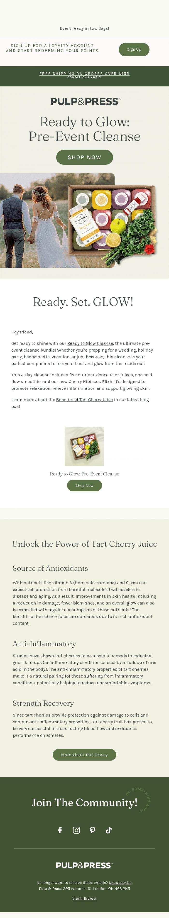 Email Design Inspiration from Pulp & Press, Get Ready to Glow ✨