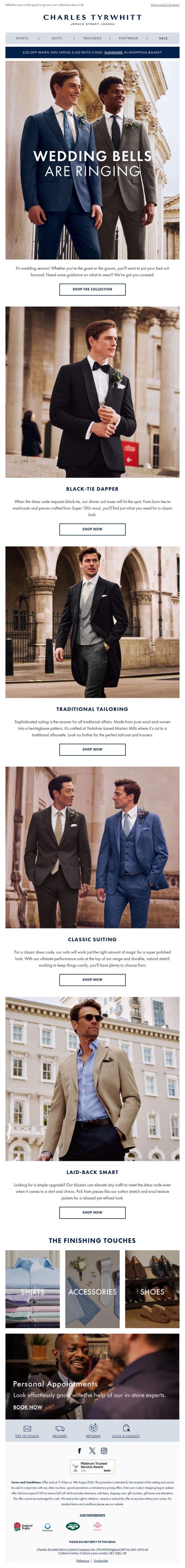 Email Design Inspiration from Charles Tyrwhitt, Get Wedding Ready with &pound;20 off