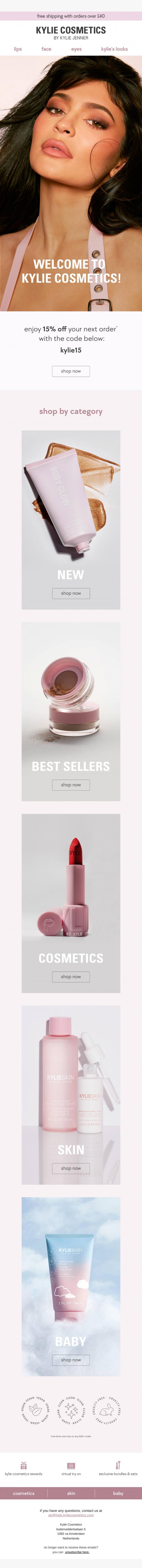 Email Design Inspiration from Kylie Jenner Cosmetics, Welcome to Kylie Cosmetics!