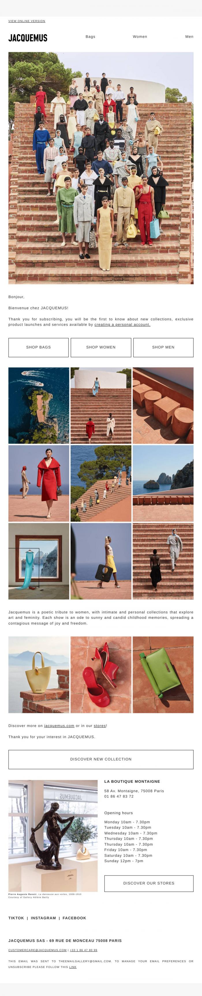 Email Design Inspiration from JACQUEMUS, Bienvenue !