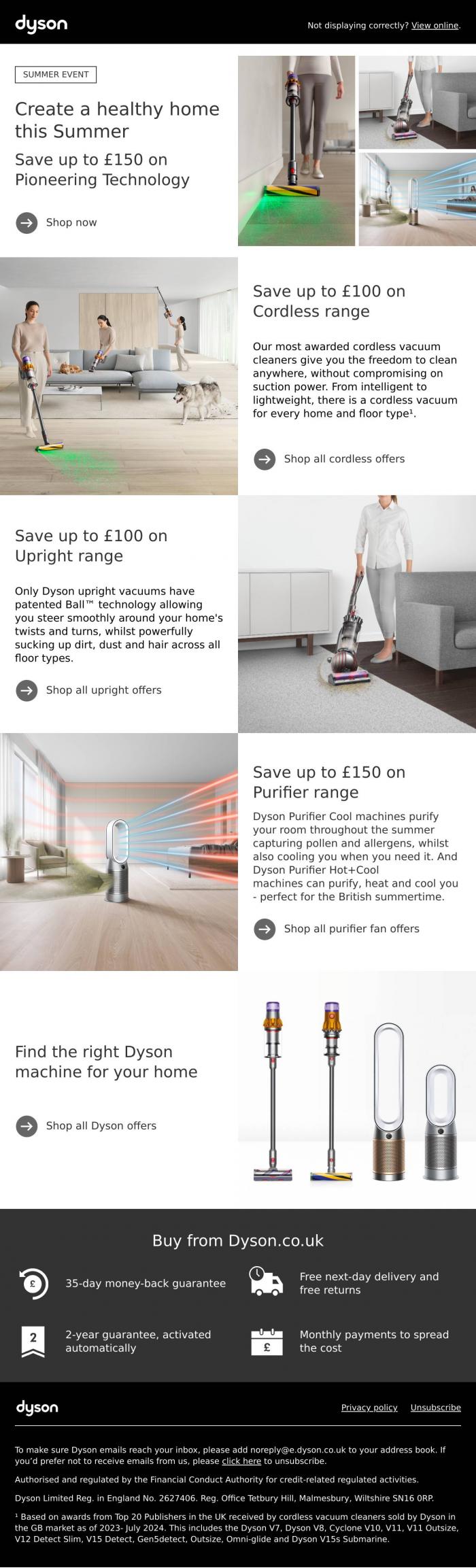 Email Design Inspiration from Dyson, Create a healthy home this Summer