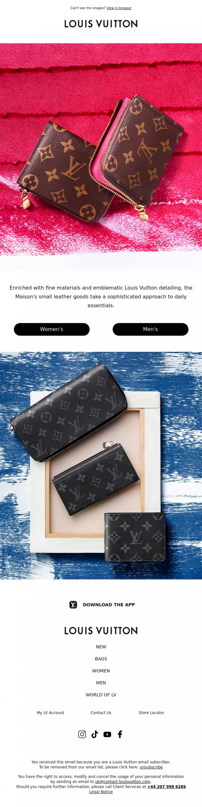 Email Design Inspiration from Louis Vuitton, Louis Vuitton Small Leather Goods: Enduring Essentials