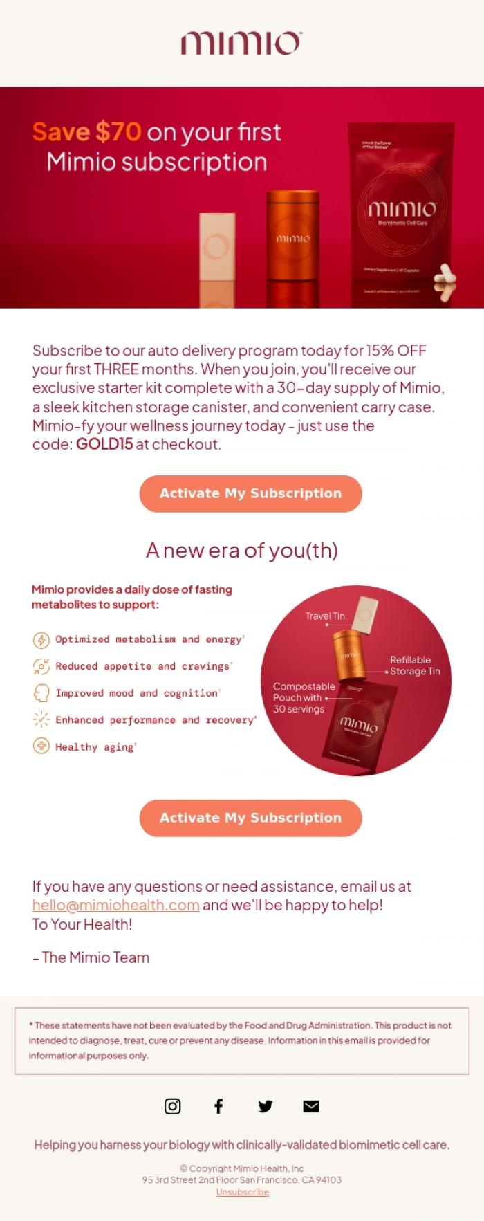 Email Design Inspiration from Mimio Health, 🚨Last chance to save $70 on your Mimio Subscription