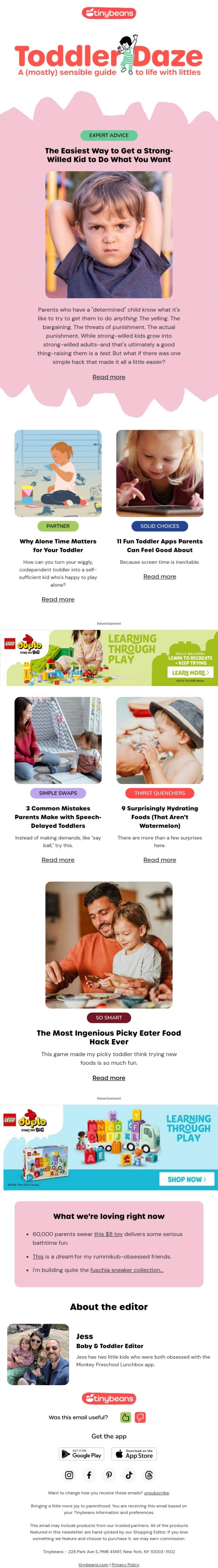 Email Design Inspiration from Jess from Tinybeans, The Easiest Way to Get a Strong-Willed Kid to Do What You Want