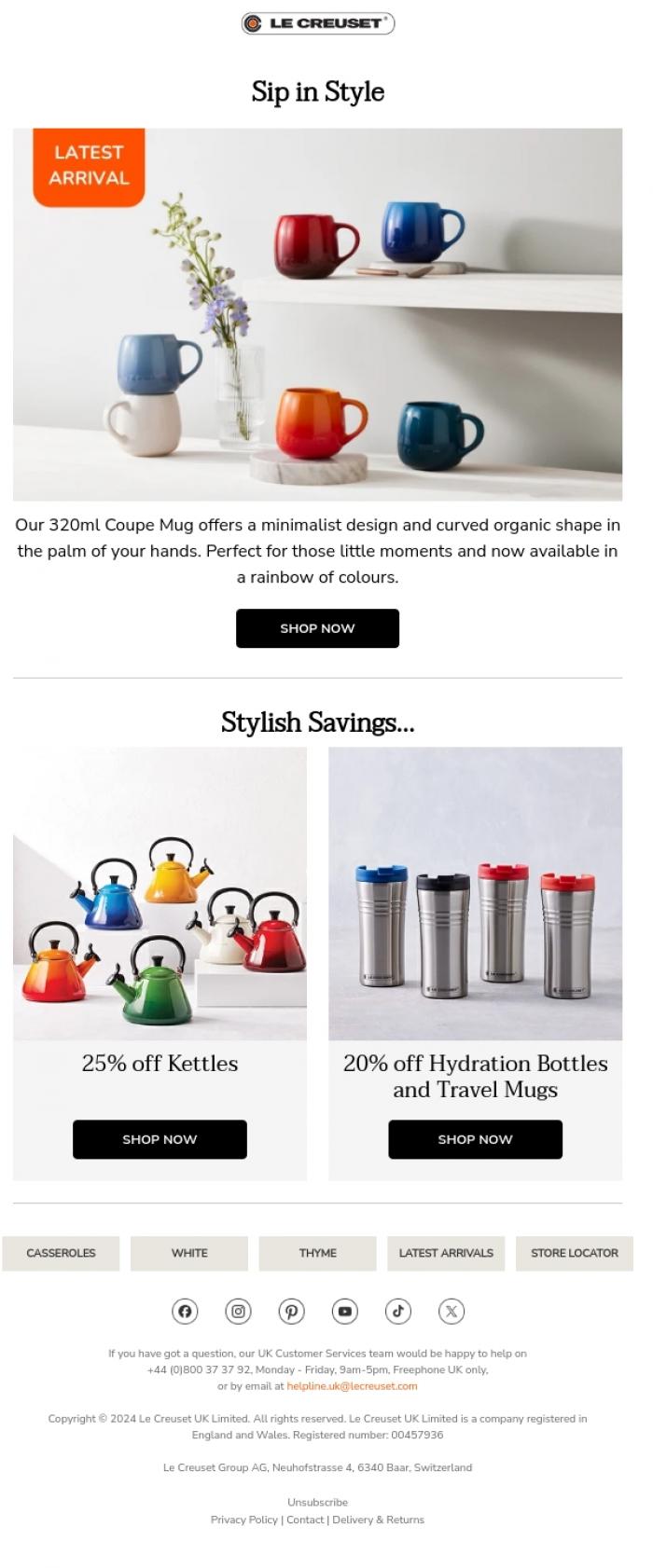 Email Design Inspiration from Le Creuset, Thirsty? 💧