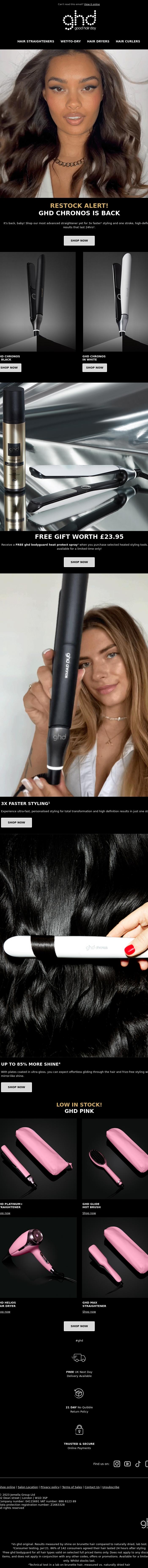 Email Design Inspiration from ghd, The wait is over...ghd chronos is BACK 🔥