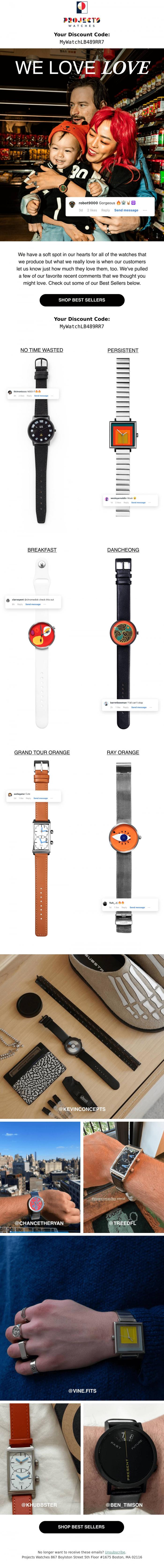 Email Design Inspiration from Projects Watches, Your 10% OFF Code