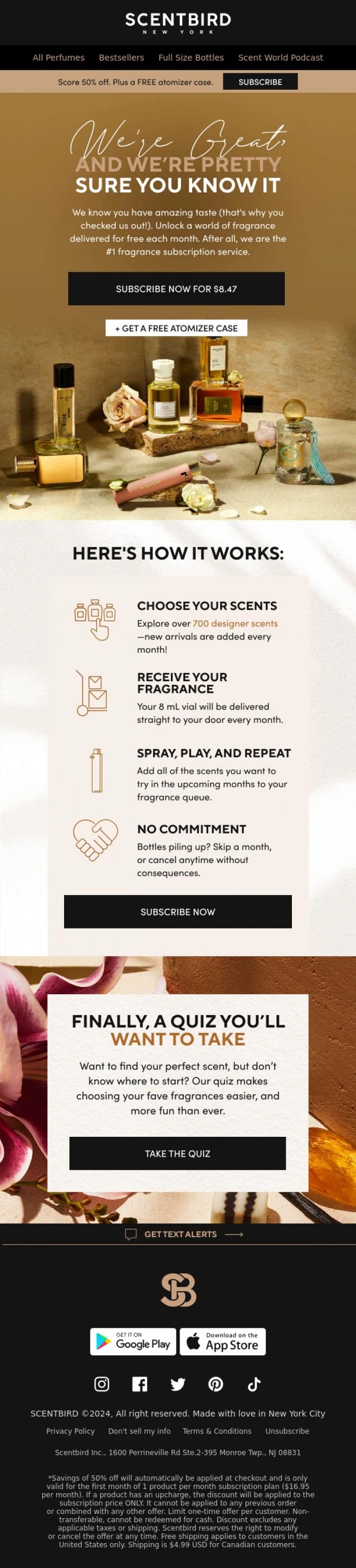 Email Design Inspiration from Taylor at Scentbird, Designer Fragrance Delivered Monthly for FREE? Eau Yes