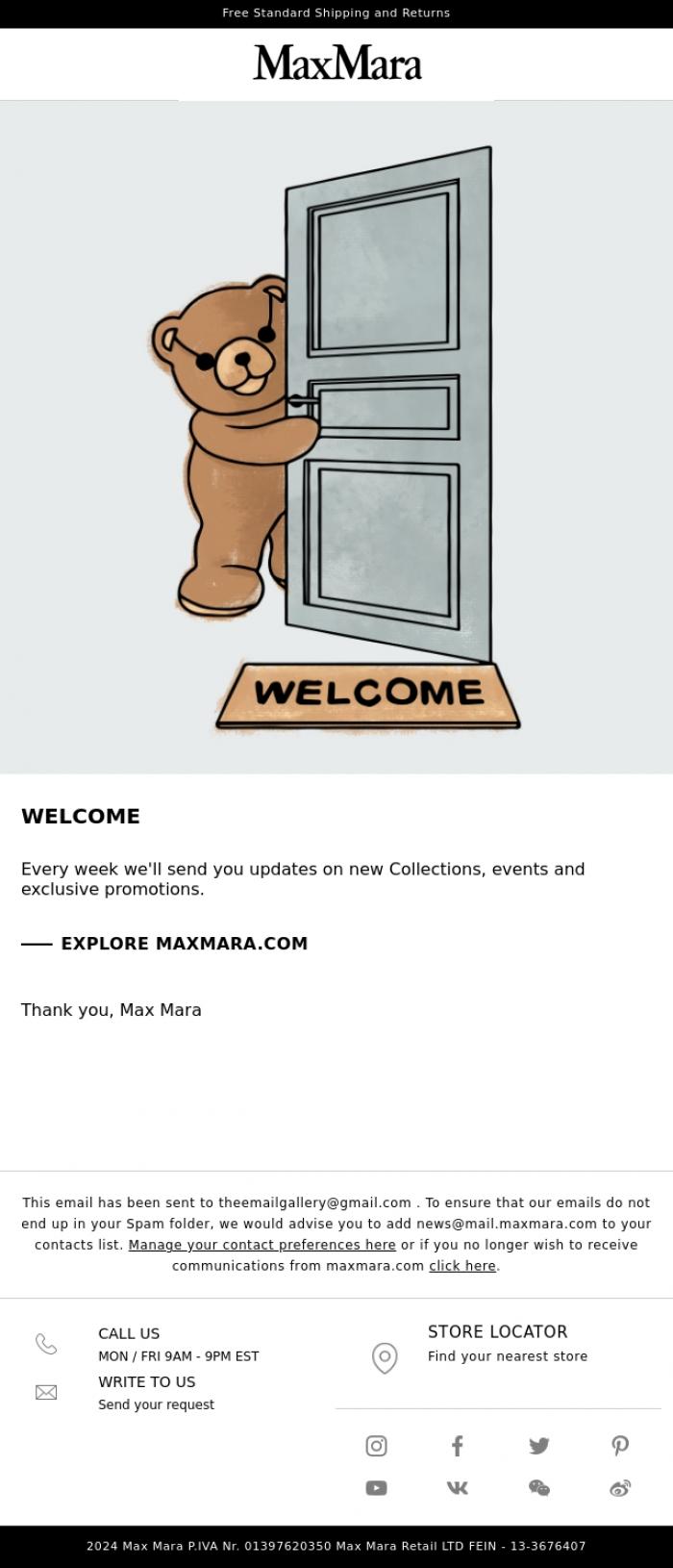 Email Design Inspiration from Max Mara, Thank you for subscribing to the Newsletter