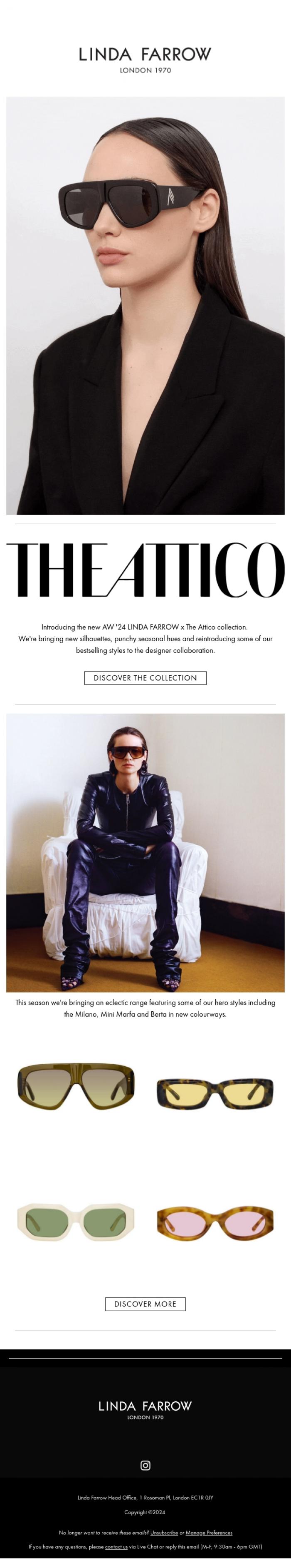 Email Design Inspiration from LINDA FARROW, NEW IN: The Attico x LINDA FARROW