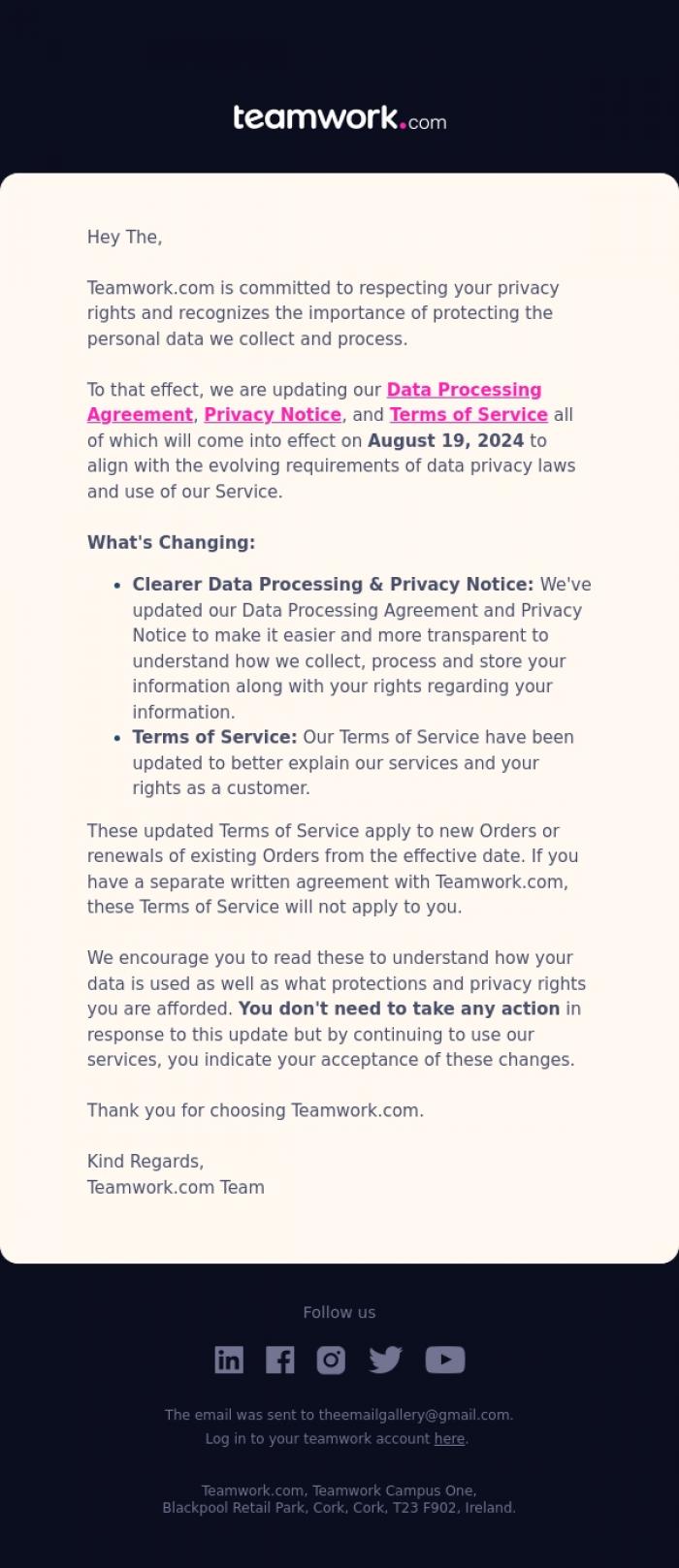 Email Design Inspiration from Teamwork.com, Updates to our Data Processing Agreement, Privacy Notice & Terms of Service