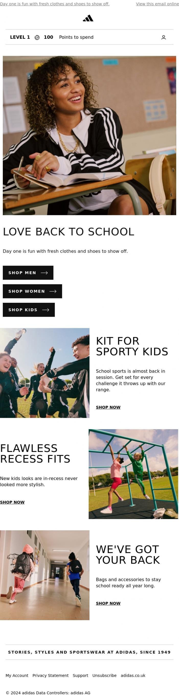 Email Design Inspiration from adidas, LOVE BACK TO SCHOOL