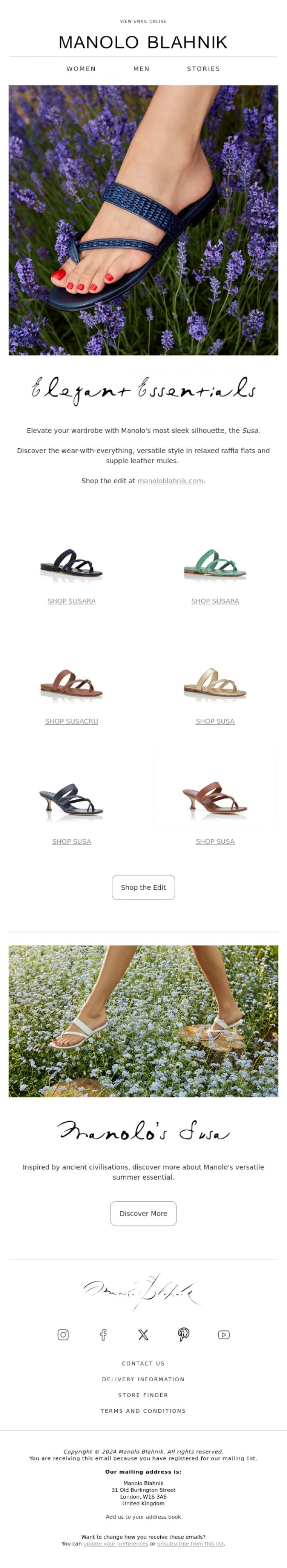 Email Design Inspiration from Manolo Blahnik, Elegant Essentials | New Classics in Now