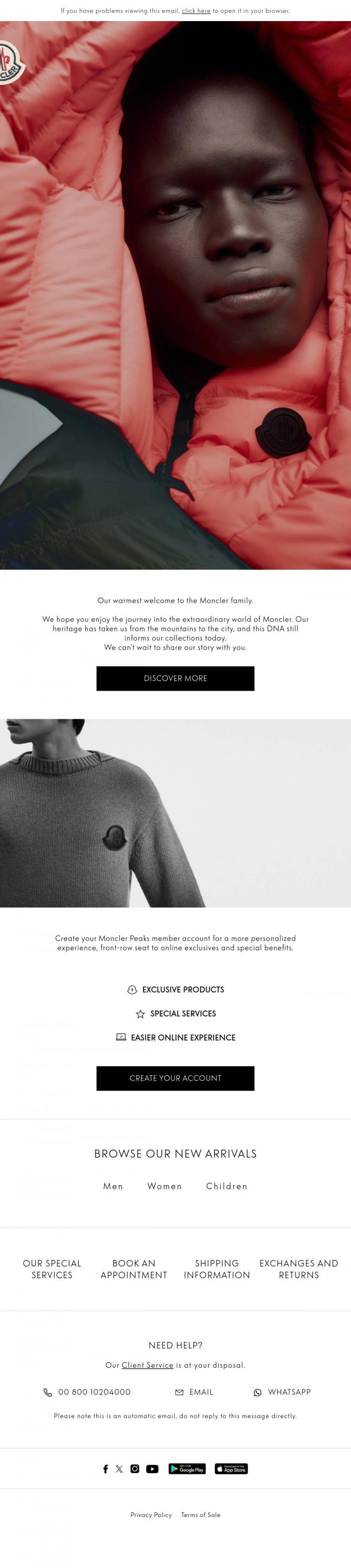 Email Design Inspiration from Moncler Online Store, Thank you for subscribing
