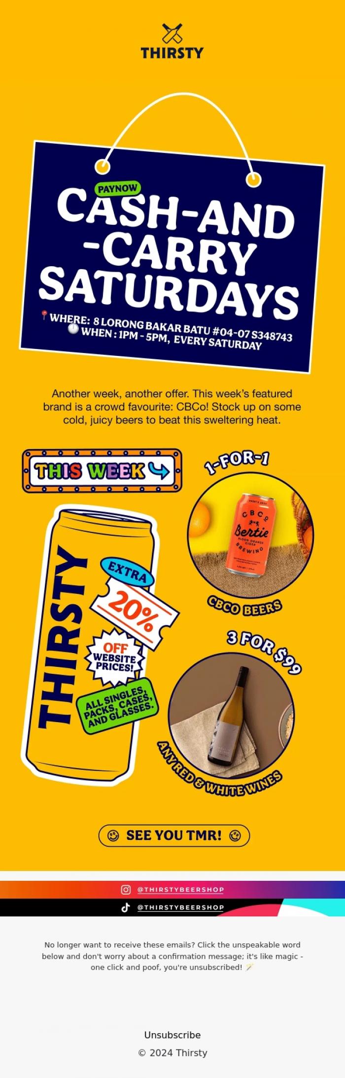 Email Design Inspiration from Thirsty, Cash & Carry Saturdays: You have to try these crowd-favourite beers!