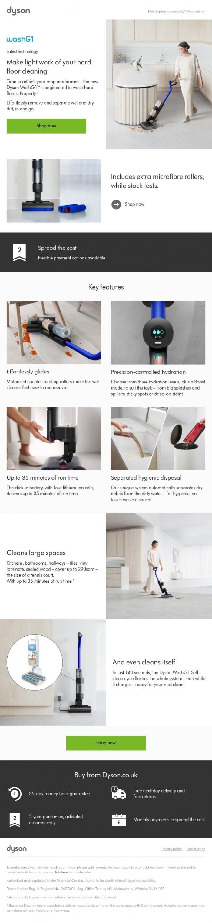Email Design Inspiration from Dyson, Learn more about the Dyson WashG1&trade; wet cleaner