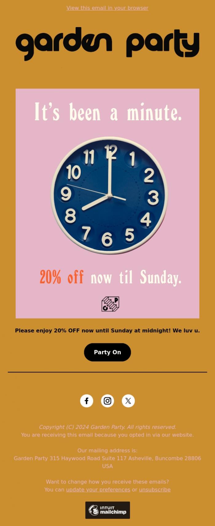 Email Design Inspiration from Garden Party, It's been a minute⏰