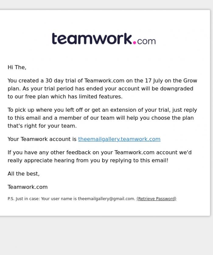 Email Design Inspiration from Teamwork.com, [Trial Expired] Your 30 Day Trial (The Email Gallery) has ended - need any help?