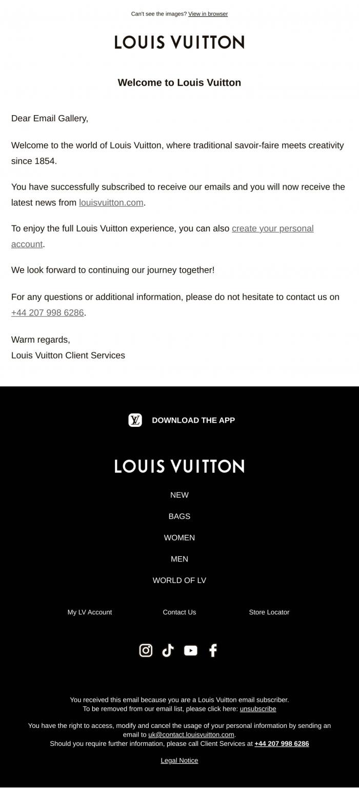 Email Design Inspiration from Louis Vuitton, Welcome to the Louis Vuitton Newsletter