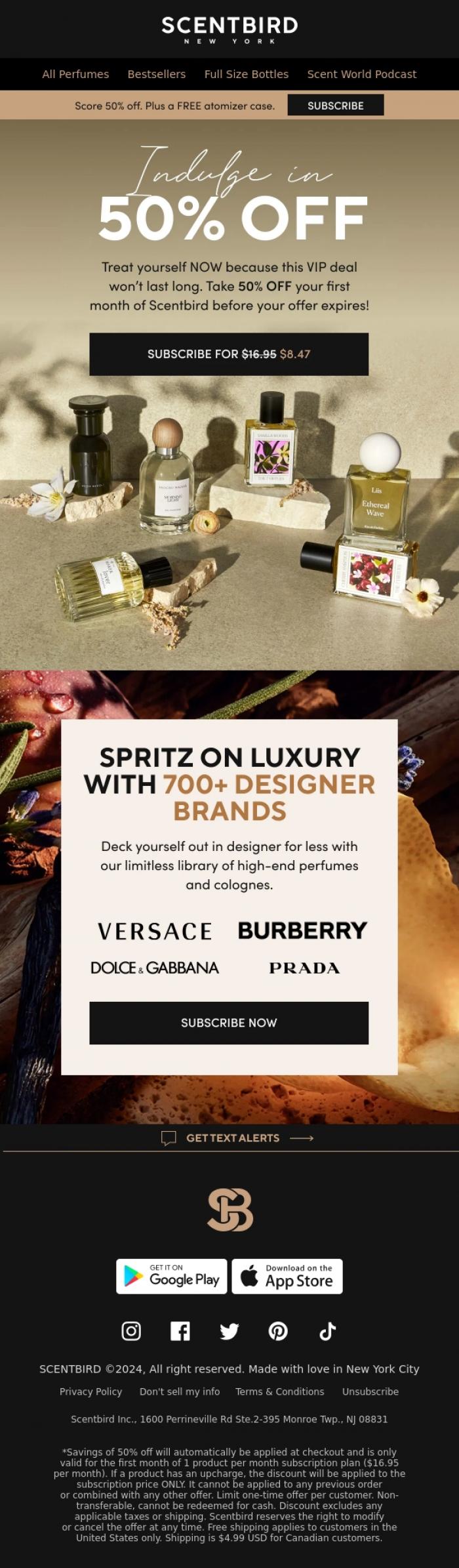 Email Design Inspiration from Taylor at Scentbird, Score 50% OFF Top-Tier Scents!