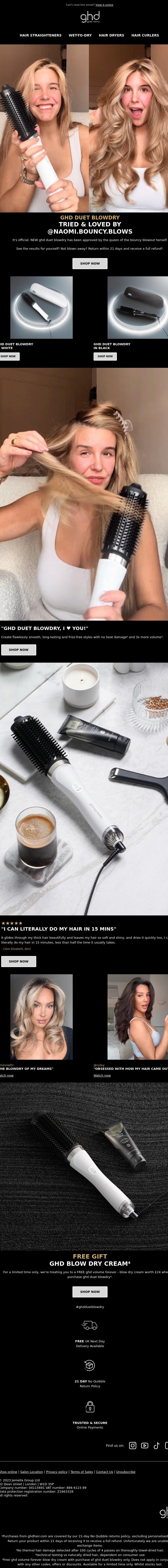 Email Design Inspiration from ghd, TikTok Approved ✅ NEW 2-in-1 Hair Dryer Brush