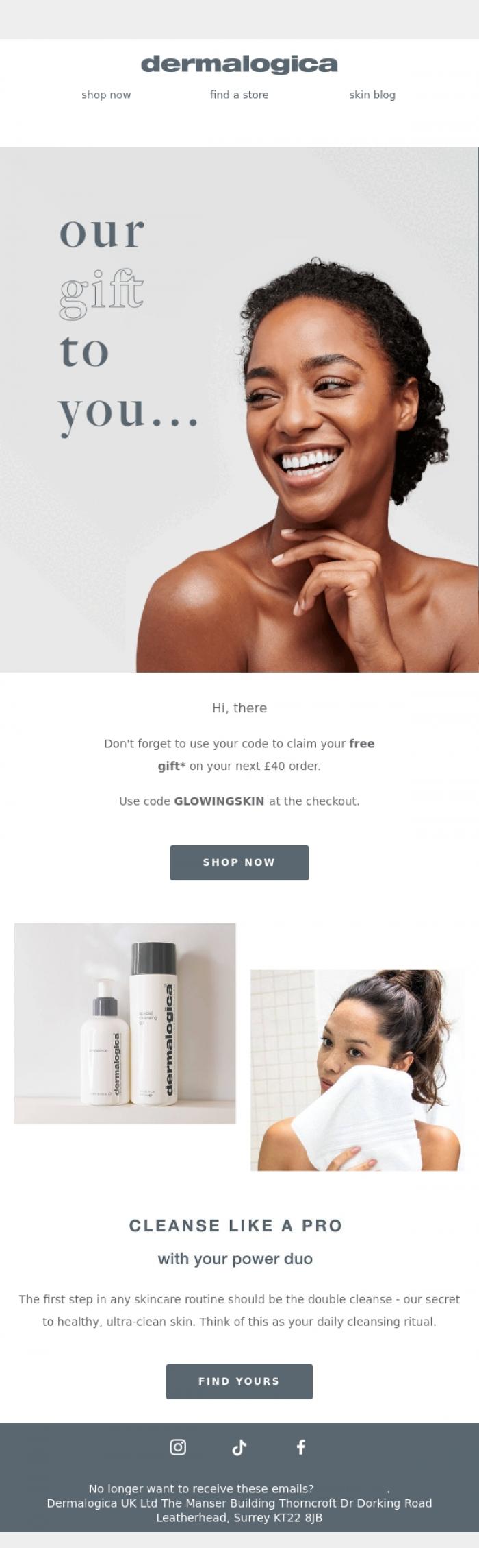 Email Design Inspiration from Dermalogica, Your free gift is waiting