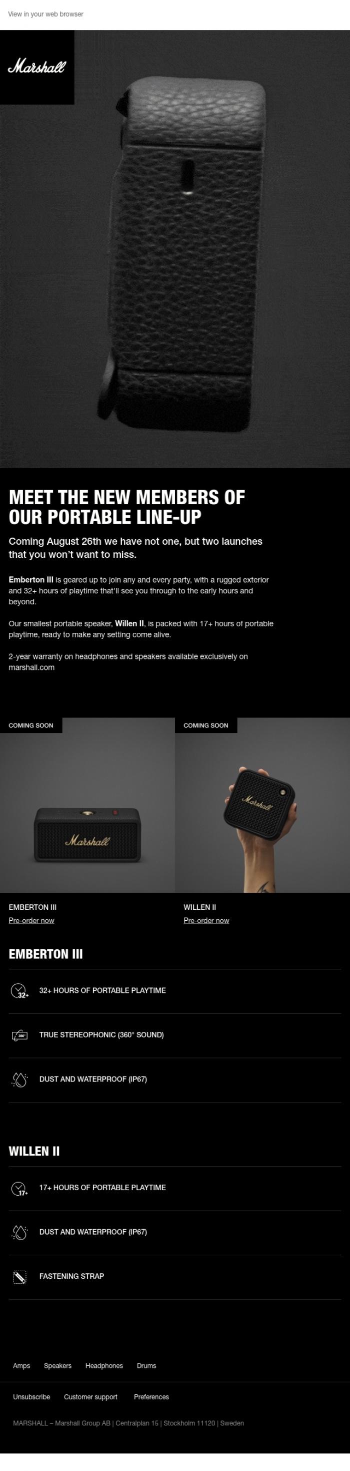 Email Design Inspiration from Marshall, Introducing Emberton III and Willen II