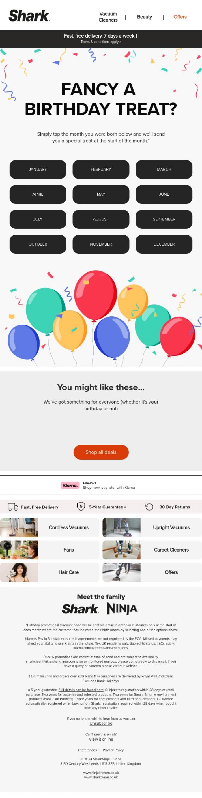 Email Design Inspiration from Shark, Fancy a treat on your birthday?