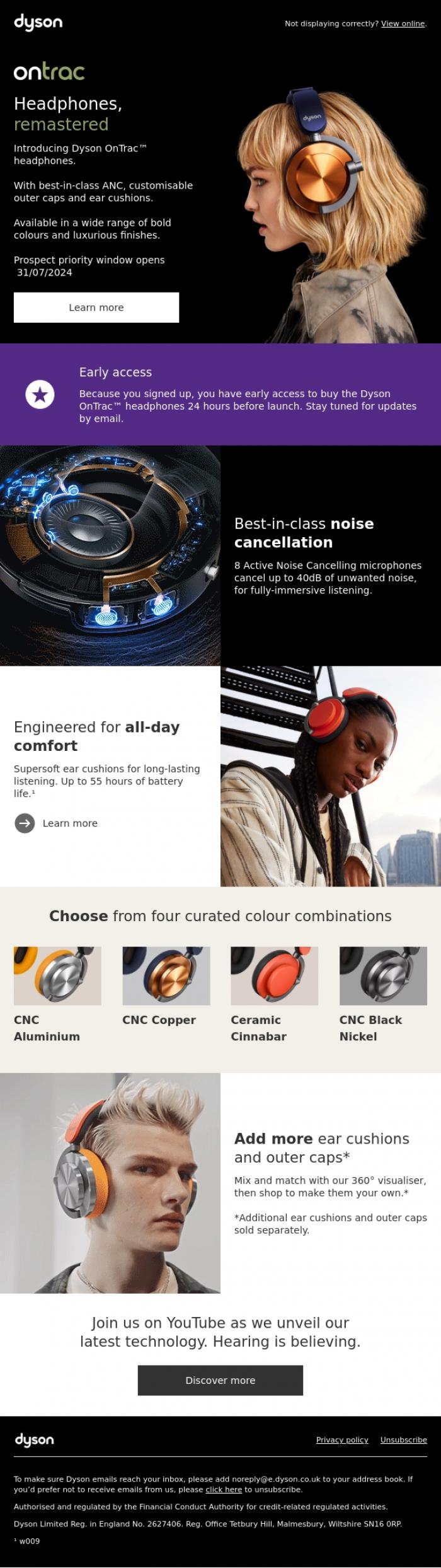 Email Design Inspiration from Dyson, Discover the new Dyson OnTrac&trade; headphones