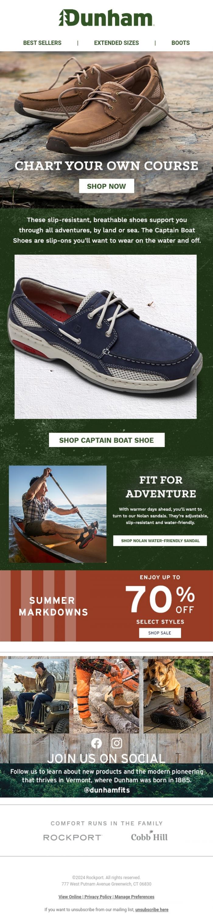 Email Design Inspiration from Dunham, Chart Your Own Course: Dunham's Boat Shoe Collection