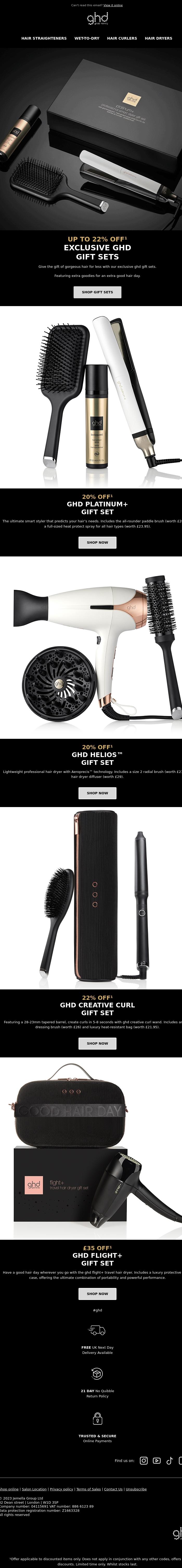 Email Design Inspiration from ghd, Up to 22% off Gift Sets to Treat Them (Or You!) 🎀